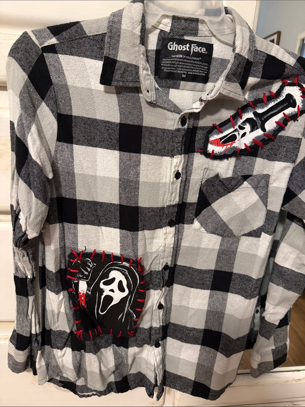 Ghost Face Women’s Black & White Plaid Long Sleeve Shirt